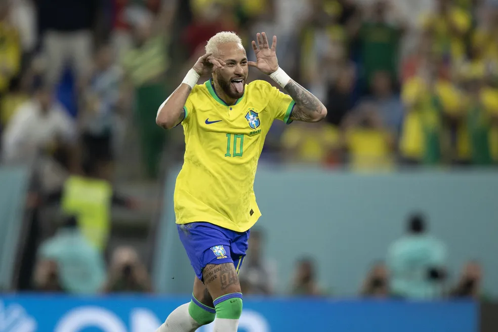 Com careta, Neymar comemora gol marcado pela seleção brasileira contra a Coreia do Sul — Foto: Lucas Figueiredo/CBF